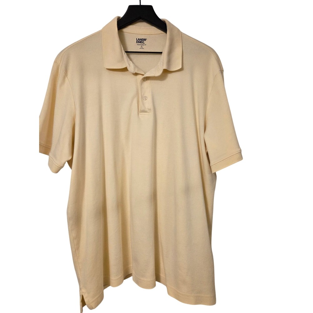 Lands End Men's XL Beige/ yellow Traditional‎ Fit Short Sleeve Polo Shirt